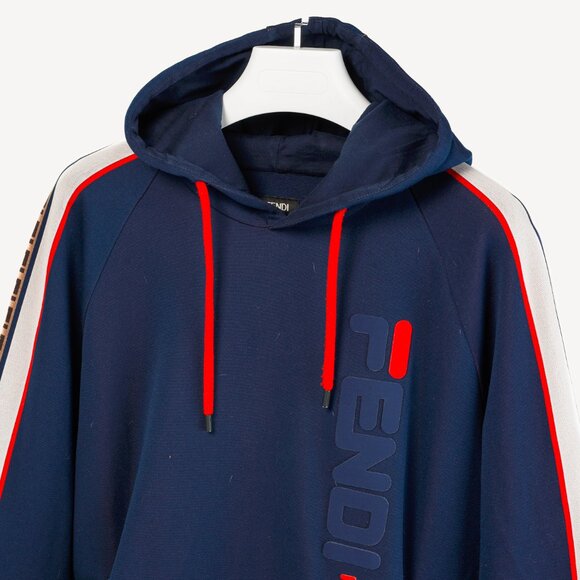 Fendi x Fila Navy Cotton-Blend Logo Stripe Pullover Hoodie - Picture 4 of 16